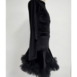 فستان رقص لاتيني للفتيات بأكمام طويلة، تنورة مخملية للرقص، زي رقص السامبا والرومبا والجاز والتشا تشا - Product Image 5