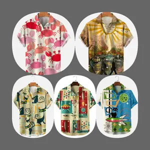 Hairy Crabs Kawaii Shirt Men's Rocket Print Hawaiian Shirt 3d Print Harajuku Cartoon Aloha Short Sleeve Anime Cat Shirts