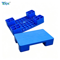 Palette en plastique à 4 pieds prête à être expédiée, palette en plastique HDPE à simple face, entrée quatre directions, pour le stockage en supermarché