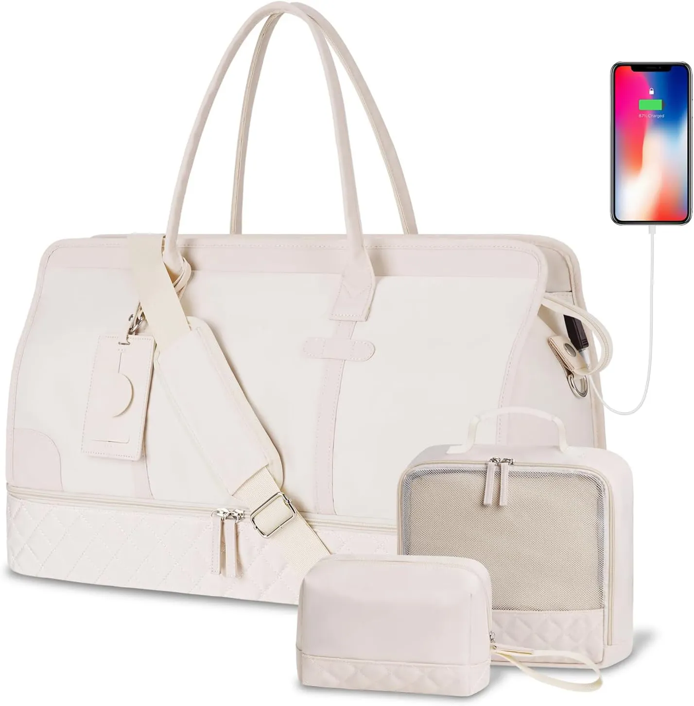 Bán buôn công suất lớn Lady Túi du lịch USB sạc cổng Duffel Bag biểu tượng tùy chỉnh Túi hành lý cho phụ nữ