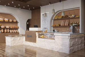 Ensemble de meubles de boulangerie sur mesure |   Comptoir de bar en bois et vitrine réfrigérée pour gâteaux - Product Image 2