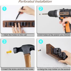 Wooden Wall Mounted <b>Mop</b> And Broom Rack With Hooks For <b>Cleaning</b> Supplies Storage Punch Free Installation - Product Image 4