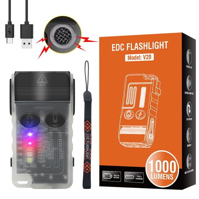 Small Keychain Flashlight 180 Degree Head Swivels USB C Rechargeable IP67 Waterproof Flashlight with Tail Magnet,Clip Torch