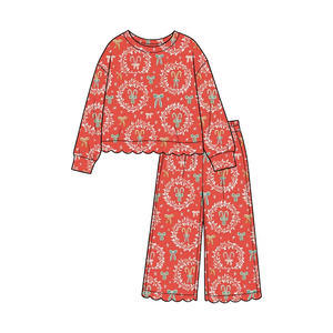 Ensemble haut et pantalon à manches longues pour petites filles, imprimé de Noël, bord festonné, tenue décontractée de boutique, 2 pièces, pour Noël - Product Image 4