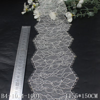 Dentelle Chantilly française rose clair de 11 cm, bordure florale festonnée, ruban en maille douce pour lingerie et robe de mariée