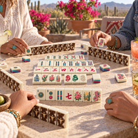 Ensemble de tuiles de Mahjong américain avec motifs floraux occidentaux et décorations en cuir de vachette pour la vente au détail et la personnalisation de la marque