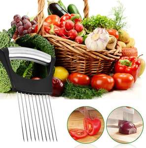 <b>Kitchen</b> Tools Gadgets 2025 Stainless Steel Innovation Plastic Easy Cut Vegetable Slicer Cutter Meat Needle Onion Holder Fork - Product Image 5