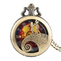 Cadeau d'Halloween, collier pendentif rétro gothique Jack Skellington, montre de poche de Noël maudit de Tim Burton, montre à quartz pour hommes et enfants