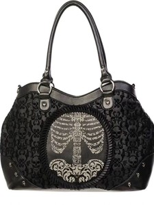Borsa a Tracolla Diablo Gothic Punk Lolita in Poliestere con Zip Vintage, Pizzo Floccato e Motivo <span class=keywords><strong>Teschio</strong></span> - Product Image 5