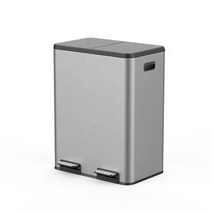 60l नरम बंद चांदी के दोहरे डिब्बे कचरे से रसोई के लिए स्टेनलेस स्टील पेडल रीसायकल बिन - Product Image 3