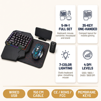 Ensemble clavier de jeu 5-en-1 à une main, 35 touches, support de souris et de téléphone, tapis de souris, convertisseur pour jeux mobiles