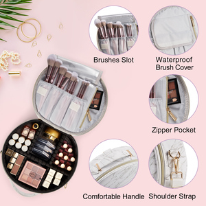 Portable Travel <b>Makeup</b> Bag Case Leather Cosmetic Storage Organizer Bag with Detachable Shoulder Strap Large Beauty <b>Box</b> - Product Image 4