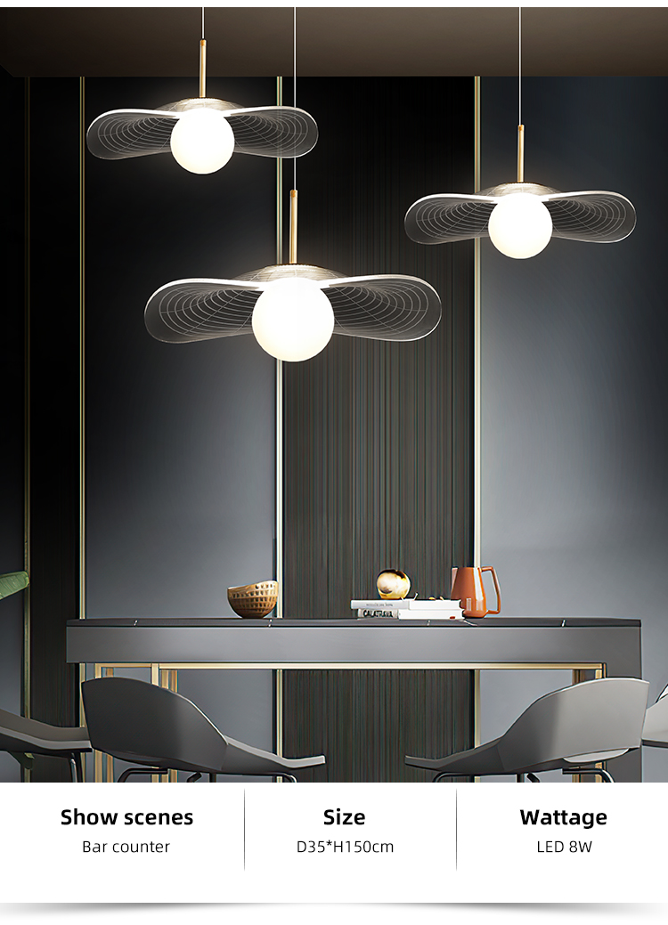Newest Hotel Livingroom Home Indoor Decorative Gold Acrylic Art Led Pendant Light