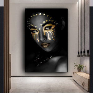 Tableau sur toile imprimé <span class=keywords><strong>Femme</strong></span> <span class=keywords><strong>Nue</strong></span> Africaine Or Noir, Affiche Murale Fille Maquillée, Décoration pour Salon et Maison - Product Image 3