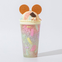 Gobelet isotherme en plastique à double paroi de 14 oz pour fille, avec couvercle Mickey et paille, idéal pour les bonbons et les boissons glacées