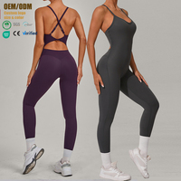 Combinaison de yoga dos nu croisé pour femme avec boucle réglable, taille découpée, leggings très extensibles effet push-up, anti-transpiration