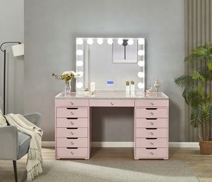 Mesa de tocador moderna rosa con espejo con luz LED y 10 cajones para dormitorio de ensueño Esquina de maquillaje para apartamentos - Product Image 1