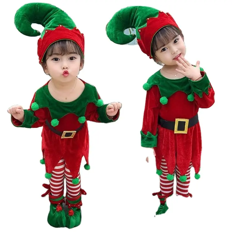 Ropa para niños inspirada en Navidad Vestidos para niñas en rojo y verde Traje temático de elfo para bebés y niños pequeños Ideal para Fest