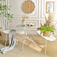 Table basse ronde pliable en fer et verre blanc, style antique, durable, pour la décoration de la maison, avec montage facile, pour le mobilier de salon