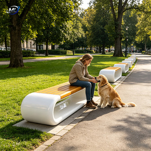 Banco Moderno para Patio Exterior, Asiento de Fibra de Vidrio con Acabado de Madera, Banco para Plaza Pública, para Acera o Patio - Product Image 2