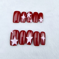 Año Nuevo diseño de celebración rojo estrellas dibujadas a mano uñas de presión reutilizables cortas de alta calidad