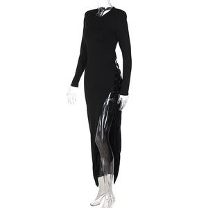 Abito nero Sexy retrò nuovo smussato Modulare stringato a manica lunga irregolare vuoto ultimo abito Sexy - Product Image 6