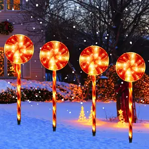 ホット販売ソーラークリスマスキャンディーライトLedホリデー装飾芝生ライトビッグロリポップ屋外防水雰囲気ライト