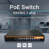 TiNCAM Commutateur PoE AI 16 ports 10/100M + 2*10/100/1000Mbps RJ45 + 1*1.25G SFP Ethernet Commutation réseau CCTV Caméras IP NVRs en Stock