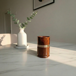 Handcrafted Wooden Tumbler <b>Cup</b> with Brass Ring Accent Decorative Tableware Drinking <b>Glass</b> for Home Restaurant and Hotel Use - Product Image 1