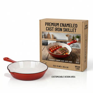 Poêle à frire en fonte rouge E-TOP avec double bec verseur, poêle à <span class=keywords><strong>paella</strong></span>, cocotte antiadhésive émaillée, cocottes-minute en acier inoxydable - Product Image 1