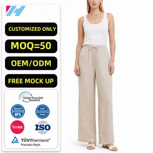 Pantalons <span class=keywords><strong>en</strong></span> coton et <span class=keywords><strong>lin</strong></span> droits décontractés pour femmes, vente <span class=keywords><strong>en</strong></span> gros, sur mesure, été - Product Image 1