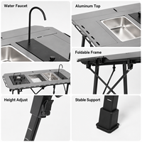 Table de camping modulaire IGT avec robinet et évier, finition en alliage d'aluminium anodisé, hauteur réglable, station de cuisine extérieure pour 4 personnes