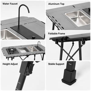 Tavolo da Campeggio Modulare IGT con Rubinetto e Lavello, in Lega di Alluminio Anodizzato, Altezza Regolabile, Stazione Cucina Esterna per 4 Persone - Product Image 3