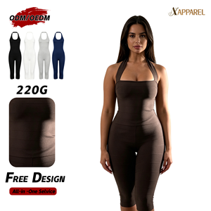 Combinaison moulante A&J ODM pour femme, style bandage, dos nu, col carré, coupe capri, tricotée, très extensible, athleisure, été - Product Image 1