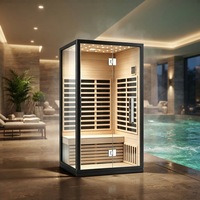 Sauna infrarouge compact en bois de pruche avec porte vitrée, cadre noir mat, infrarouge lointain, 1200x1000x2000mm, directement de l'usine