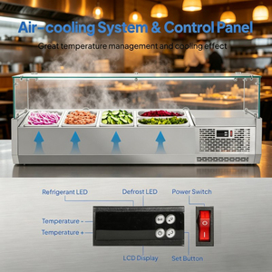 Refrigerador Comercial de Mostrador para Preparación de Ensaladas con Vidrio, Exhibidor Refrigerado para Ingredientes Frescos, Ideal para Cafeterías y Restaurantes - Product Image 6
