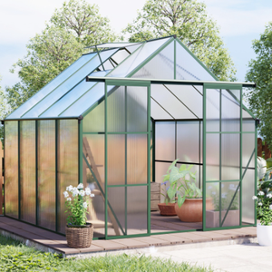 8x8 FT doppia porta Heavy Duty Walk-in in policarbonato alluminio rialzato Base di ancoraggio per tutta la stagione giardino serra per