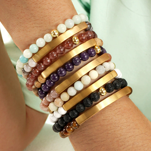 Inspire Jewelry Customized Engraved Motivational <b>Beaded</b> Bar <b>Bracelet</b> 18K Gold Plated Stainless Steel Vintage Buddhism Gift - Product Image 2