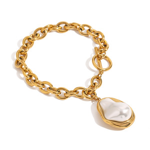 Pulsera de Cadena Chapada en Oro Yueli con Colgante de Perla Irregular, Unisex, para Uso Diario - Product Image 5