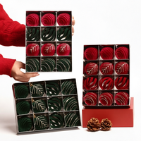 Boules de Noël Mishi en velours rouge bordeaux, à sequins et motifs peints, 3 couleurs, 12 pièces, 6 cm, pendentifs en polaire, modèle SD-AS