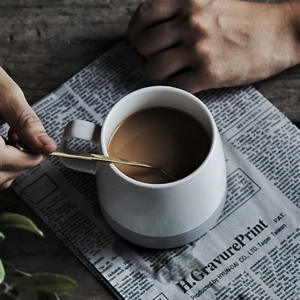 H.GravurePrint <b>Ceramic</b> <b>Mug</b> With Lid And Spoon Three Piece Set Matte Milk Glaze Solid Color Coffee Cup For Couple - Product Image 1