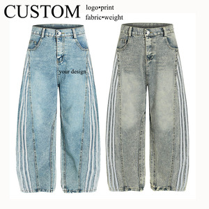 Jeans de Mezclilla Vintage Personalizados para Hombre, Corte Ancho Informal, 100% Algodón, Jeans de Mezclilla con Tres Rayas, Corte Recto para Hombre - Product Image 1
