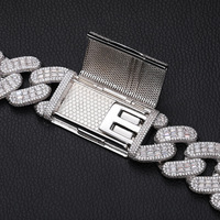 Chaîne cubaine losange Miami 28 mm la plus vendue sur AMZ, entièrement sertie de zircone cubique, plaqué or 18 carats, en laiton, collier hip-hop pour homme