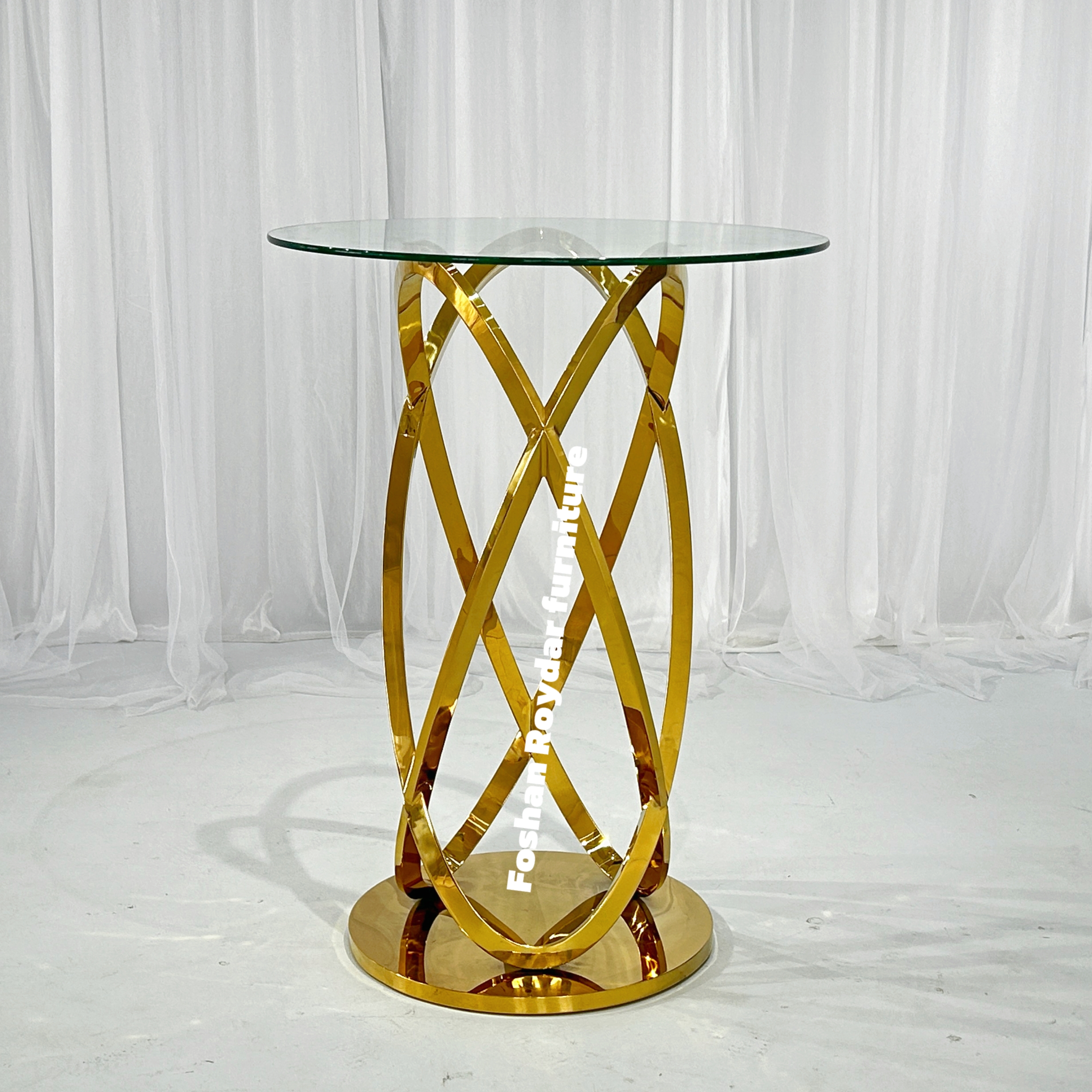 Wedding Furniture High Quality Round Stainless Steel Gold Bar Table With Glass Top Design Outdoor Bar Table