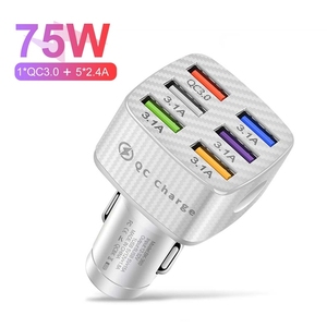 QC3.0 caricabatteria da auto 6USB 75W adattatore per telefono a ricarica rapida in auto 15A per iPhone 14 Xiaomi Huawei <span class=keywords><strong>Samsung</strong></span> Car Quick Charge - Product Image 3