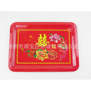 Bassin de mariage rectangulaire en acier inoxydable rouge avec symbole Double Bonheur, grand format, pour fournitures de mariage - Product Image 1