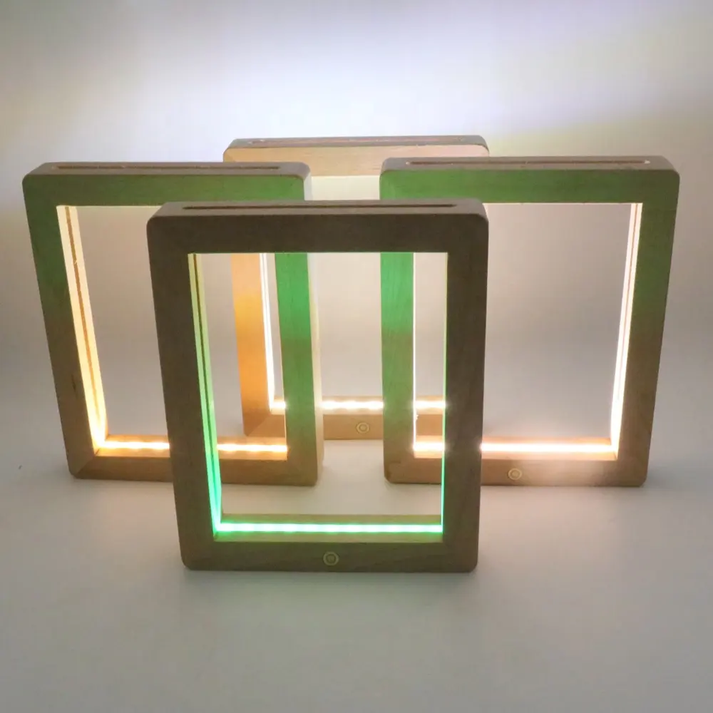 Wholesale wooden 3D LED Photo Frames rechargeable Custom Designs Wedding Decorative Display Wood Picture Acrylic Photo Frame