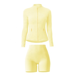 Custom Logo <strong>Jacket</strong> Yoga Pants High Quality Gym Sportswear Zipper Fitness Women <strong>Workout</strong> Sports <strong>Jacket</strong> With Shorts 2 Piece Set - Product Image 5