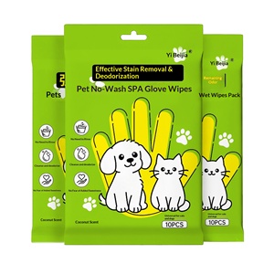 Gants et lingettes humides sans lavage pour animaux de compagnie - Parfum de noix de coco - Déodorant - Produits de nettoyage à sec - Product Image 1