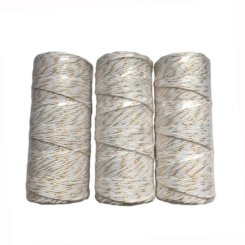 Kostenlose Probe 2MM Cotton String Baker Twine Weiß und Gold Farbe, metallisches Baumwoll seil